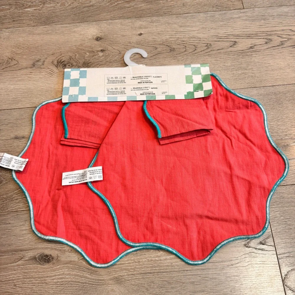 LUZOH COLLECTIVE Placemats & Napkins Set of 2 Linen Portugal Gingham Coastal RED